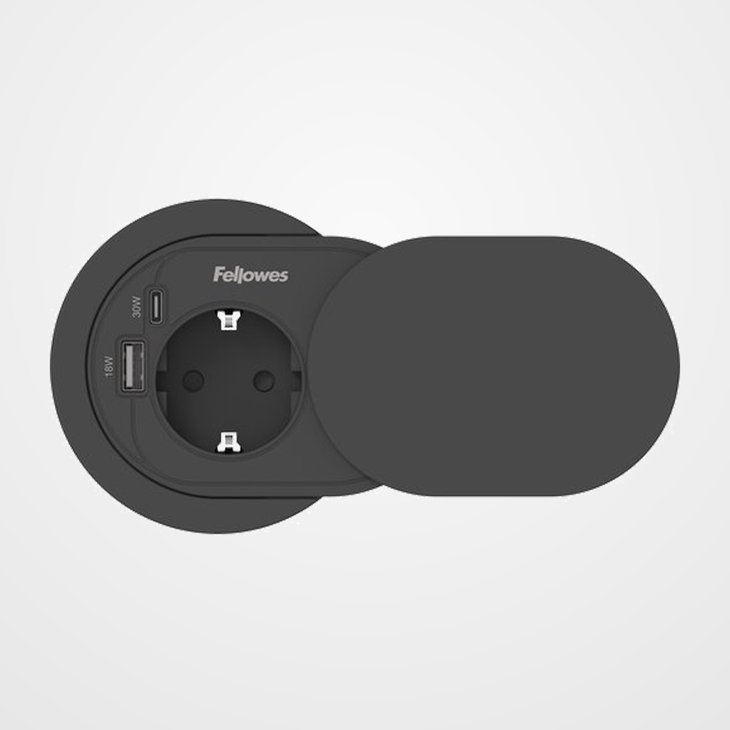 ENCHUFE ADAPTADOR EMPOTRABLE FELLOWES + USB A/C Ø 60/80 CON TAPA NEGRO