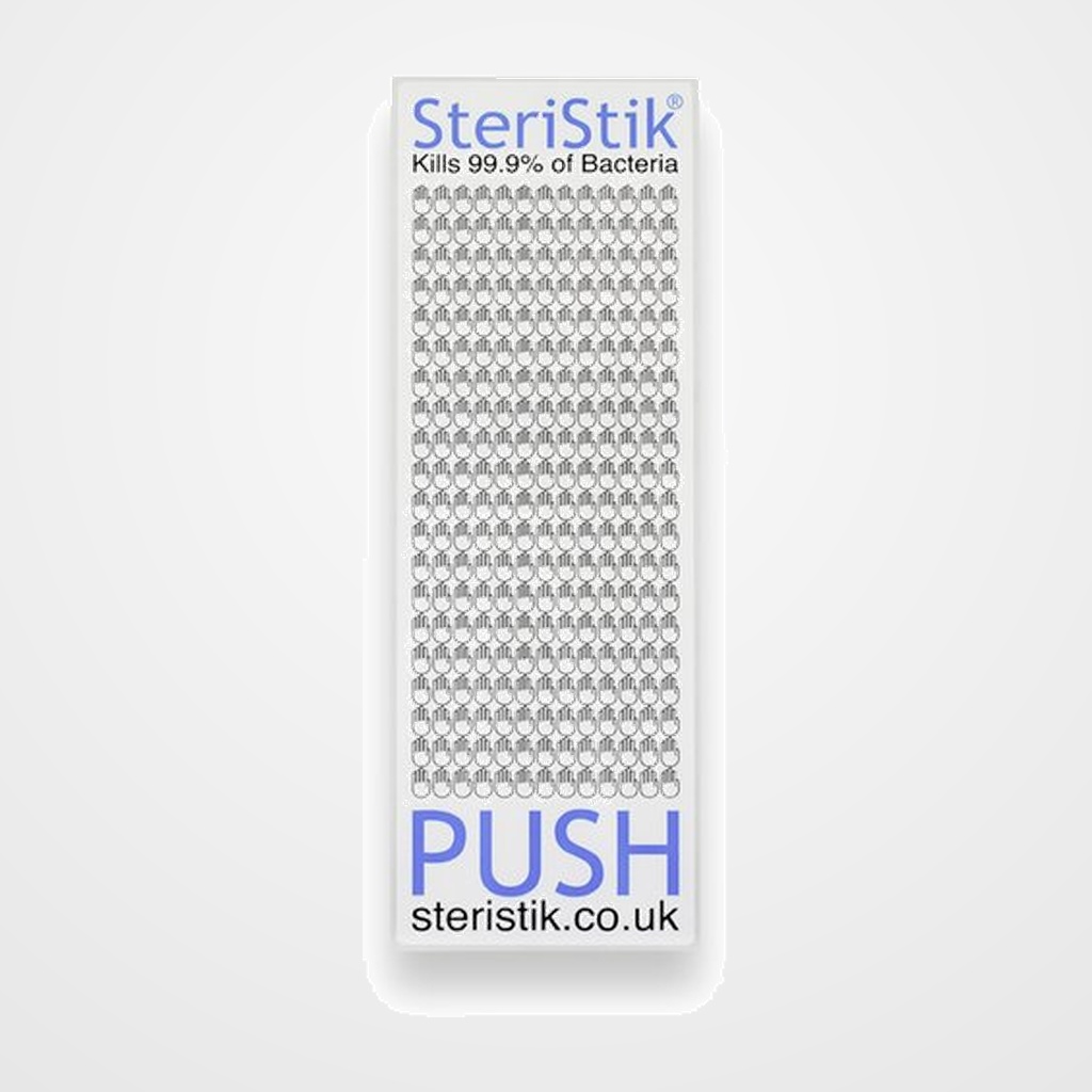 ETIQUETA ANTIMICROBIANA STERISTIK DOOR PUSH 225x75 mm AUTO-ADHESIVA ROLLO de 10