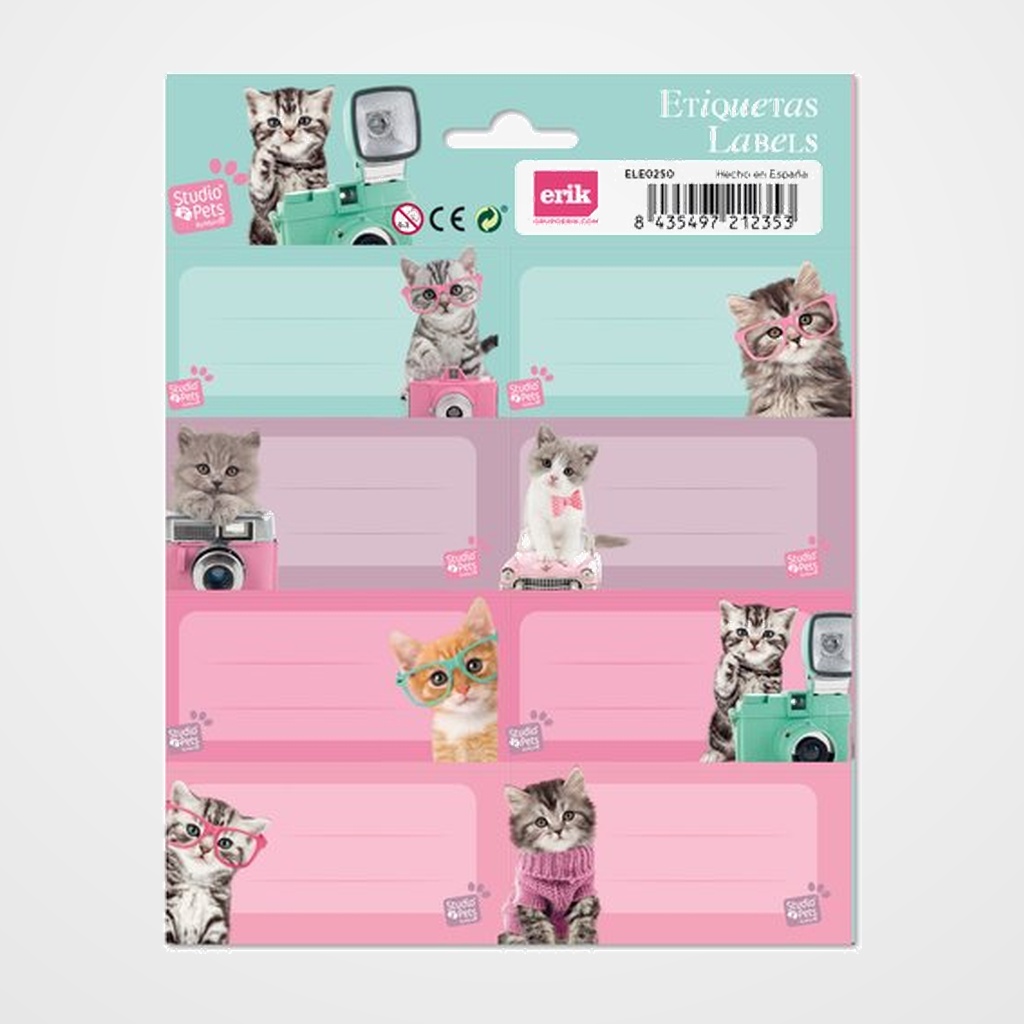 ETIQUETA ESCOLAR ERIK 15,8x20 STUDIO PETS CATS