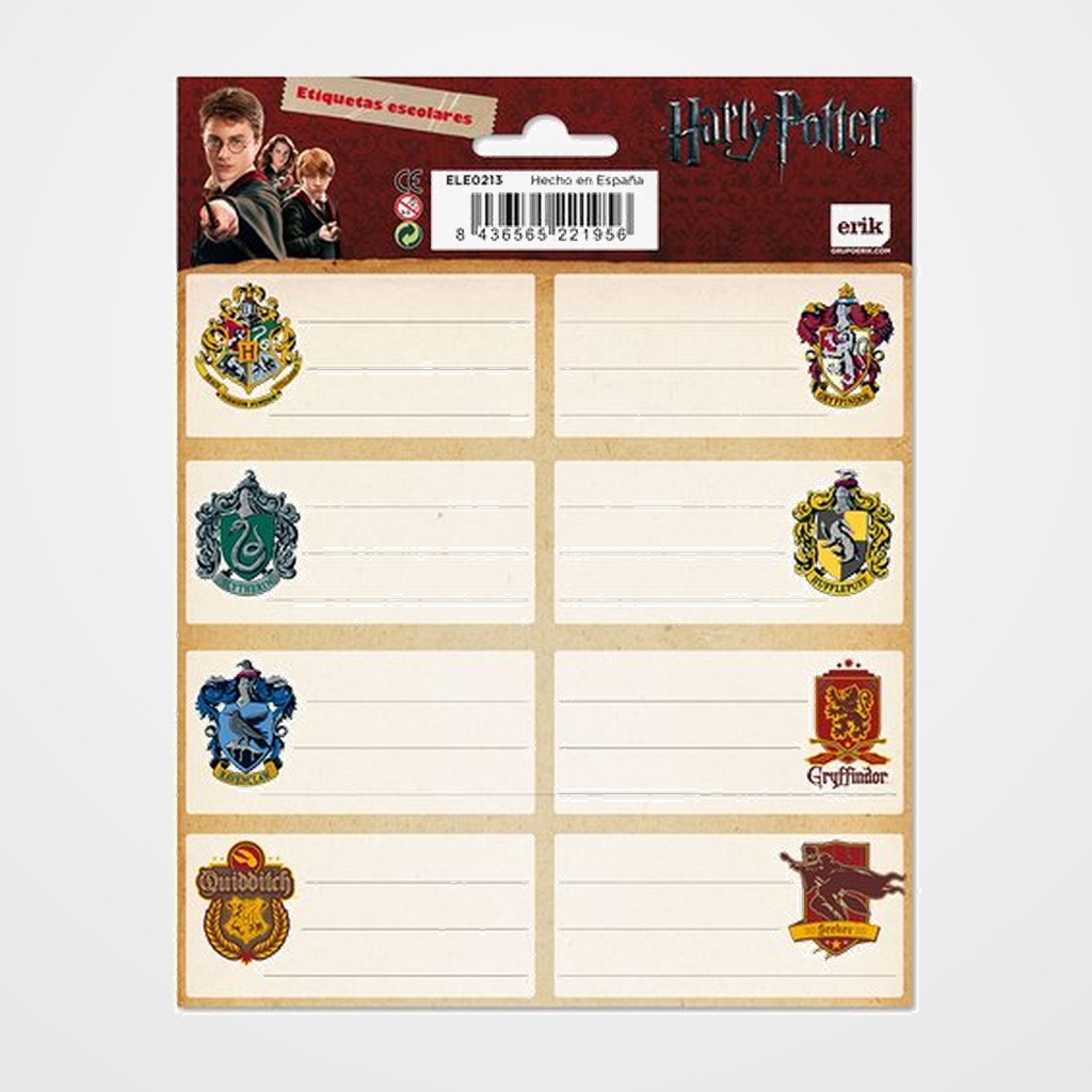 ETIQUETA ESCOLAR ERIK 8x4 cm. HARRY POTTER ESCUDOS (16 ud.)