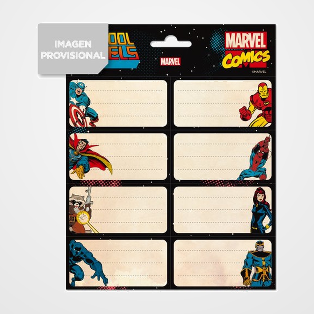 ETIQUETA ESCOLAR ERIK 8x4 cm. MARVEL LOS VENGADORES (16 ud.)