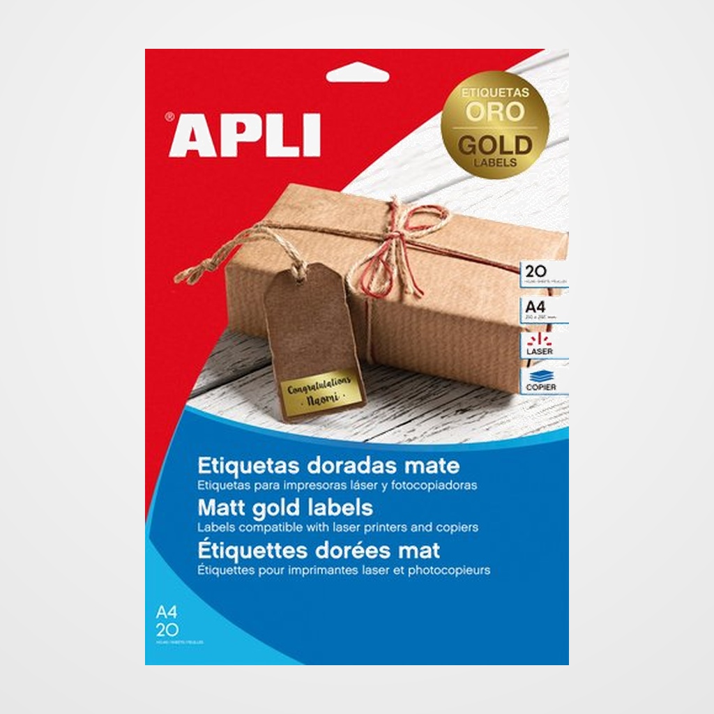 [40401462] ETIQUETAS ADH.IMPR.APLI A4 POLYESTER MATE BLISTER 20h ORO 45,7x21,2 mm C.RECTOS 960 uds.(14886)