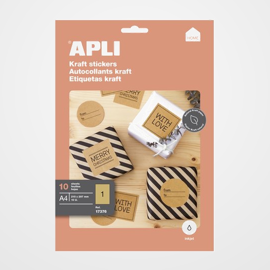 ETIQUETAS ADH.IMPR.APLI KRAFT CAJA 10h C.RECTOS A4 10uds.