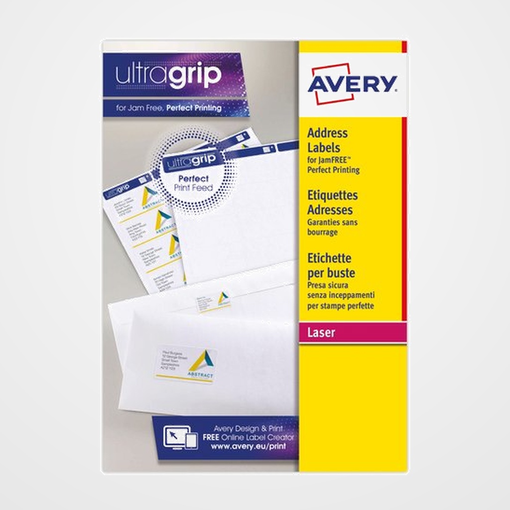 ETIQUETAS ADH.IMPR.AVERY A4 BLANCA C.ROMOS CAJA 100h  63,5x33,9 mm 2.400 uds.(L7159)