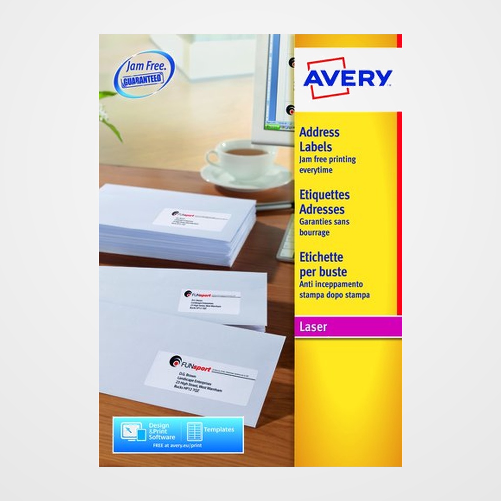 ETIQUETAS ADH.IMPR.AVERY A4 BLANCA C.ROMOS CAJA 100h  63,5x46,6 mm 1.800 uds.(L7161)