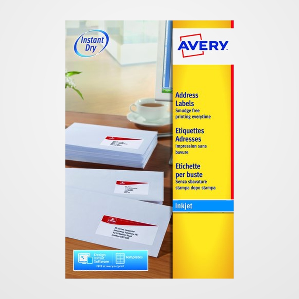 ETIQUETAS ADH.IMPR.AVERY A4 BLANCA C.ROMOS INKJET CAJA 25h 99,1x67,7 mm 200 uds.(J8165)