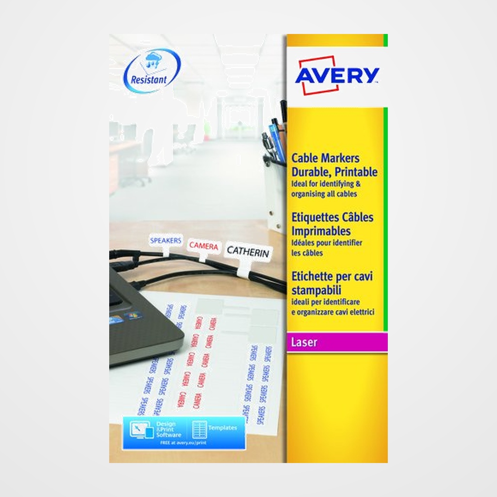 ETIQUETAS ADH.IMPR.AVERY A4 IDENTIFICACION de CABLES LASER CAJA 20h 110x49 mm 200 uds.(L7951)