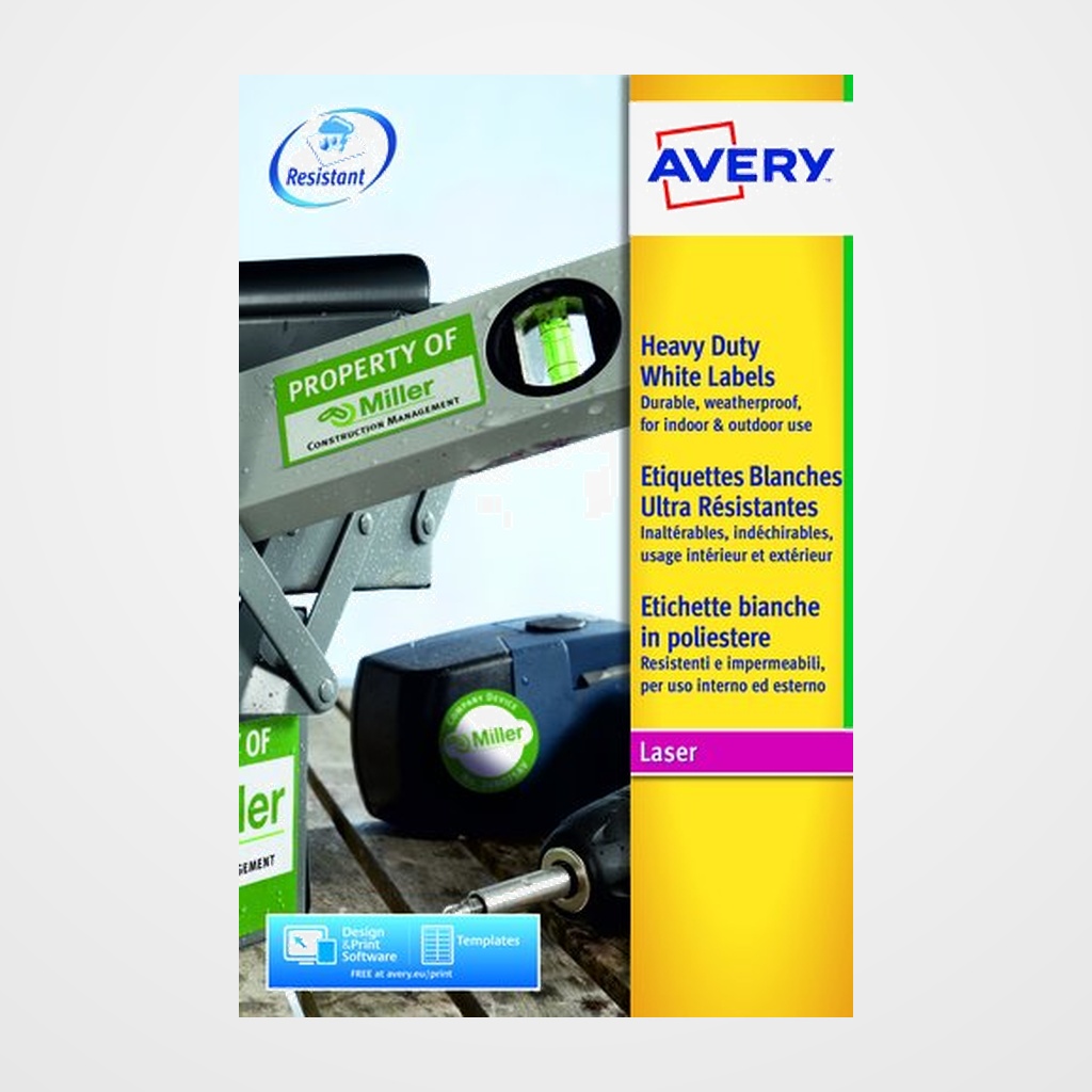 ETIQUETAS ADH.IMPR.AVERY A4 POLYESTER BLANCO C.ROMOS LASER CAJA 20h 99,1x139 mm 80 uds.(L4774)