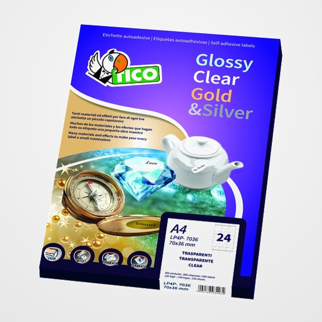 ETIQUETAS ADH.IMPR.TICO A4 BLANCA BRILLANTE LASER CAJA 100h REDONDA Ø 36 mm 3.500 uds.(PG4-36)
