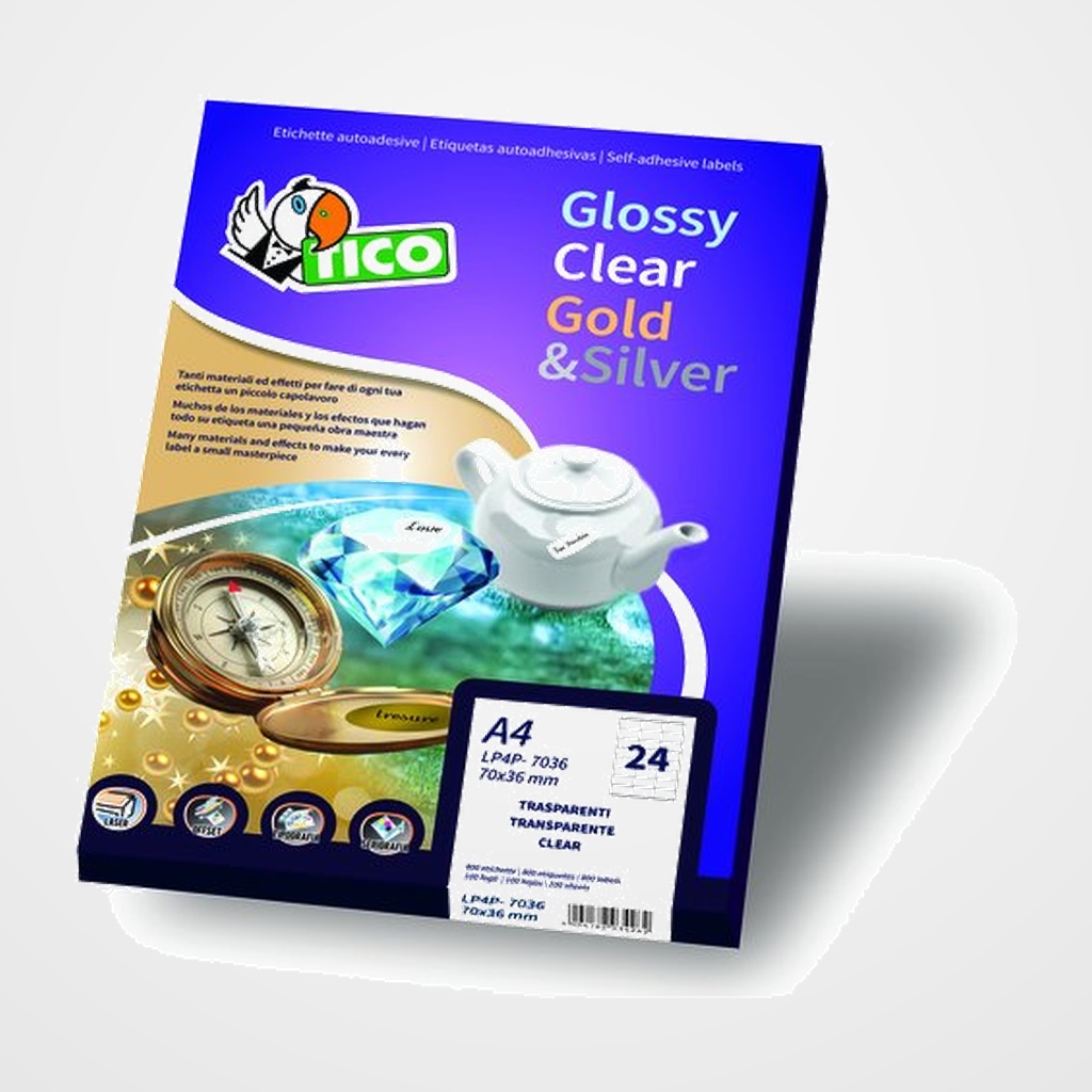 ETIQUETAS ADH.IMPR.TICO A4 BLANCA BRILLANTE LASER CAJA 100h 210x297 mm RECTANGULAR 100 uds.(PG4-210297)