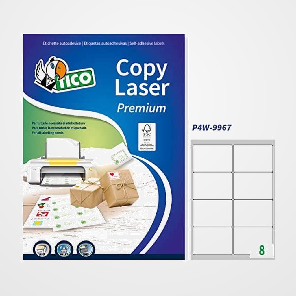 ETIQUETAS ADH.IMPR.TICO A4 COPY LASER CAJA 100h 99x67,7 mm 800 uds.(LP4W-9967)