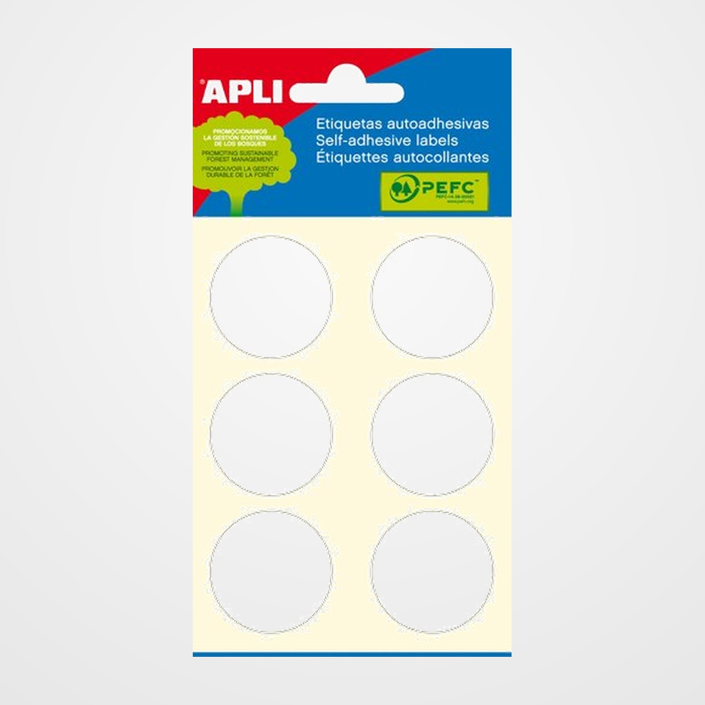 ETIQUETAS ADH.MANUALES BOLSA APLI BLANCAS MINI REDONDAS (6h) Ø 32 mm 36 uds.(02665)