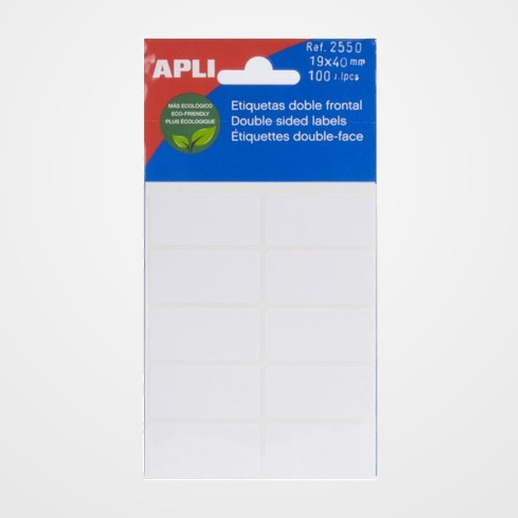[18802282] ETIQUETAS ADH.MANUALES BOLSA APLI DOBLE FRONTAL BLANCAS 5h 19x40 mm 100 uds.(02550)