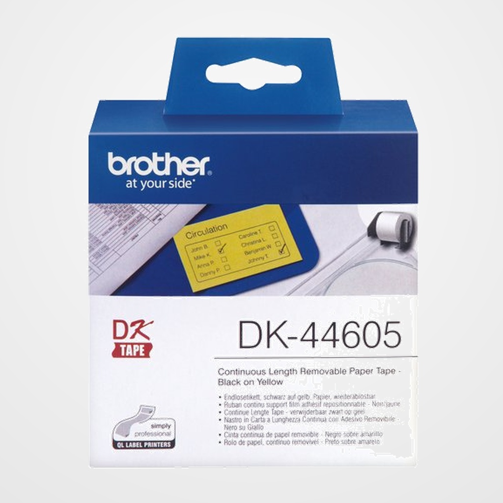 ETIQUETAS BROTHER CONTINUA PAPEL AMARILLO REMOVIBLE 62 mm ROLLO 30,48 m (DK44605)