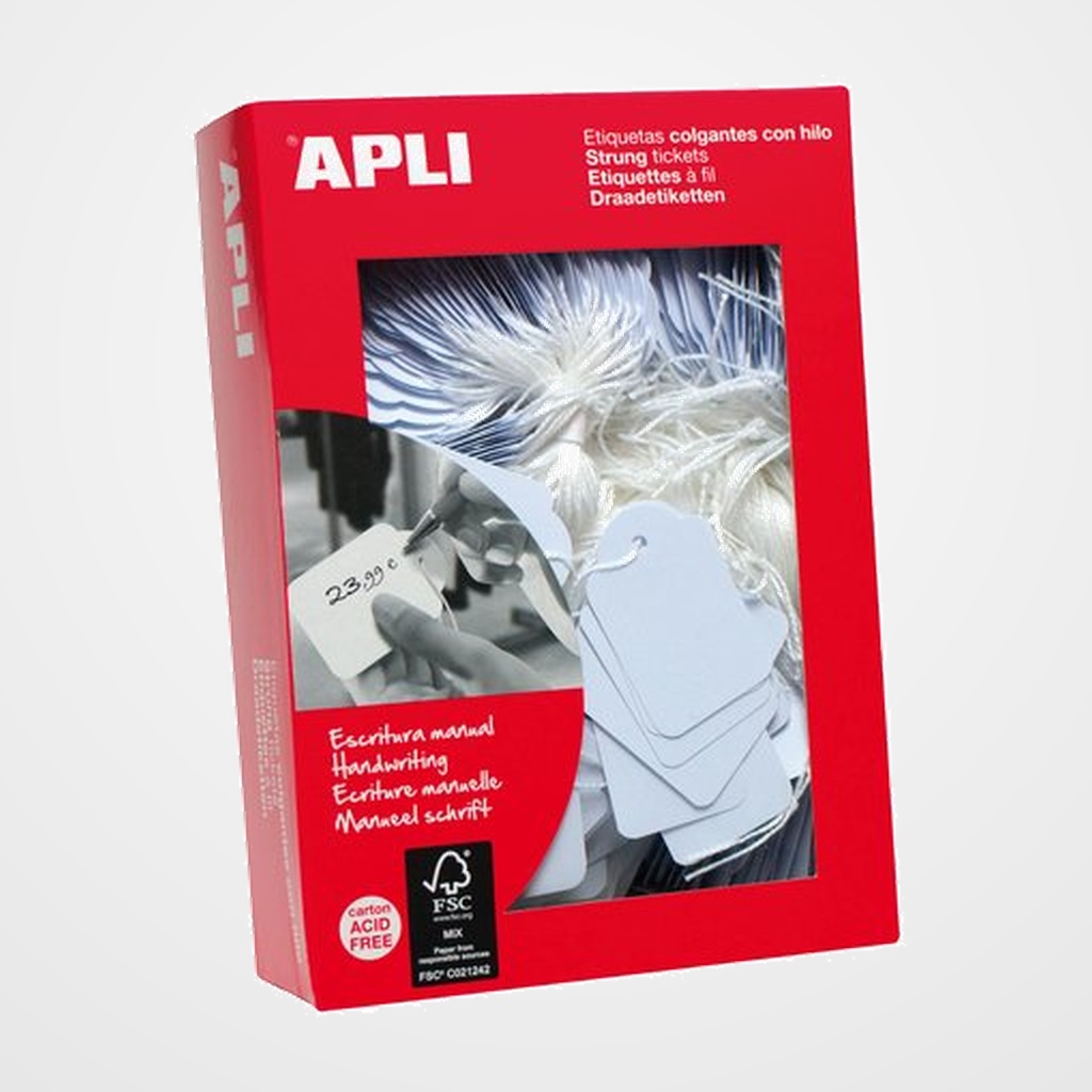 ETIQUETAS MANUALES COLGANTES con HILO APLI 13x34 mm CAJA 1.000 uds. (00386)