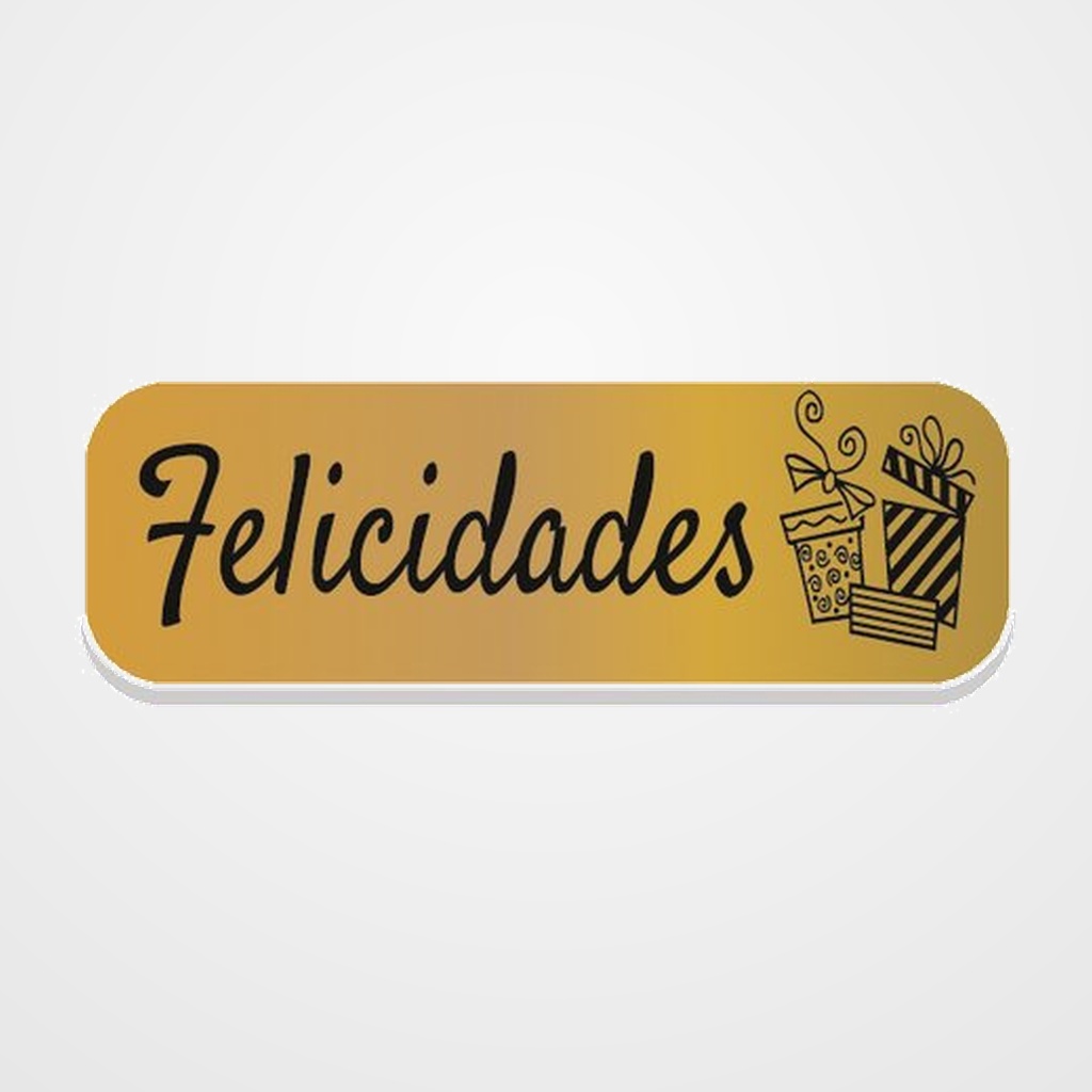 ETIQUETAS REGALO ADH. HOLOGRAFICAS ROLLO  250 uds. 45x15  FELICIDADES  ORO