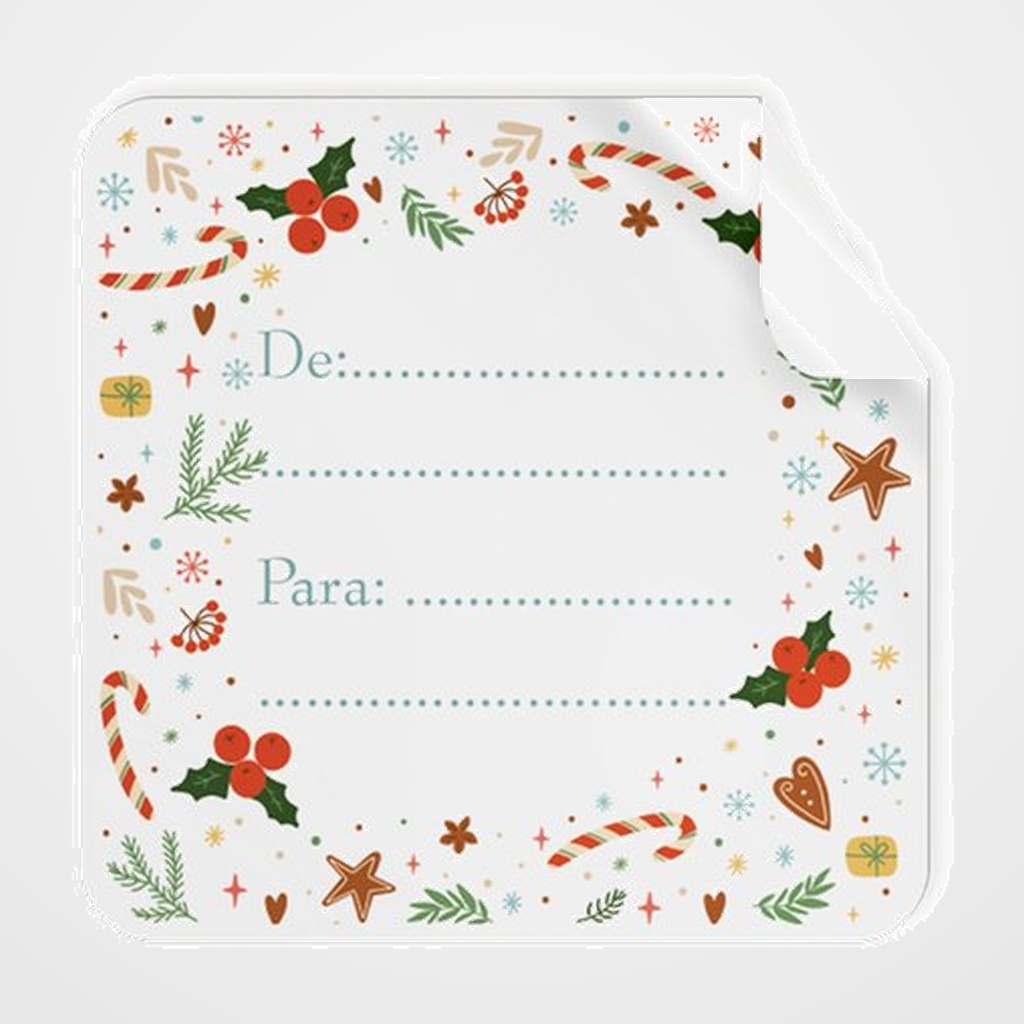 ETIQUETAS REGALO ADH. ROLLO  250 uds. CUADRADAS 40x40 NAVIDAD  DEDICATORIA