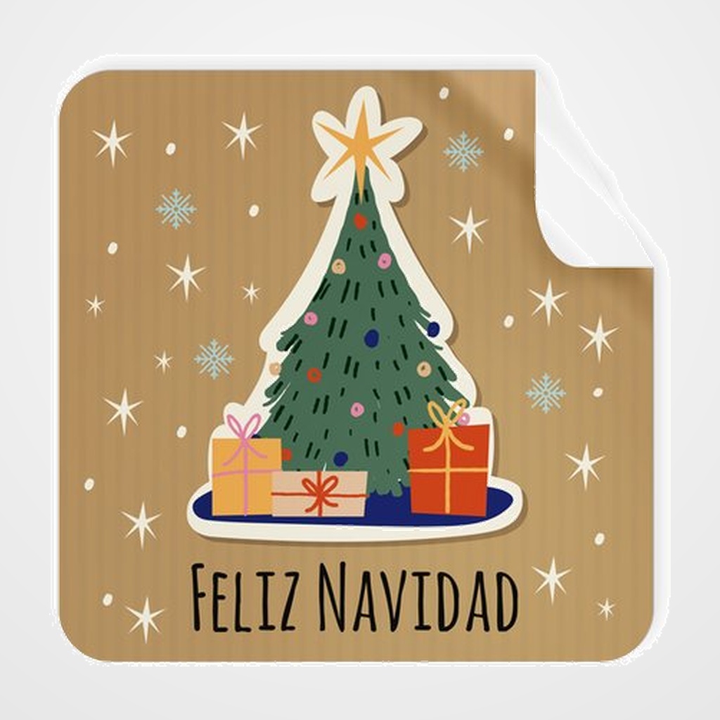 ETIQUETAS REGALO ADH. ROLLO  250 uds. CUADRADAS 40x40 NAVIDAD  FELIZ NAVIDAD  ARBOL