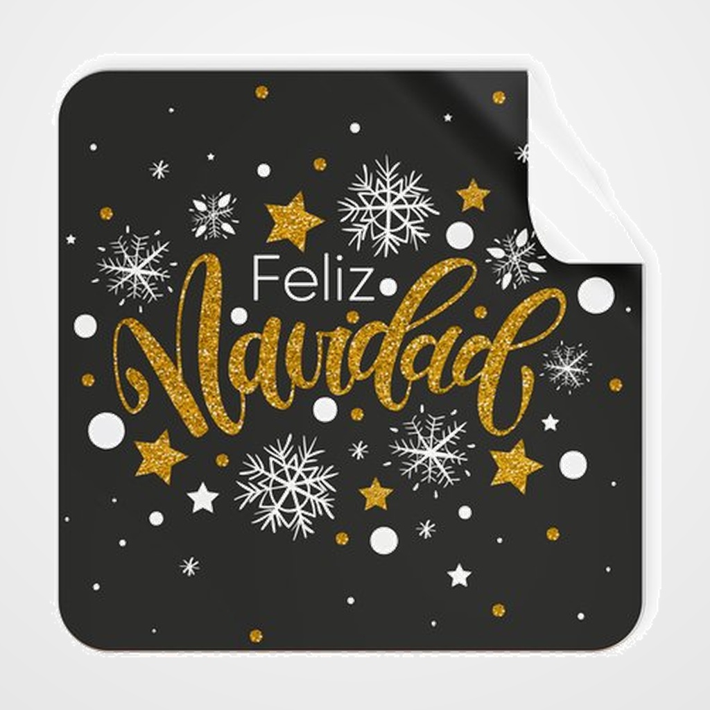 ETIQUETAS REGALO ADH. ROLLO  250 uds. CUADRADAS 40x40 NAVIDAD  FELIZ NAVIDAD  NEGRO