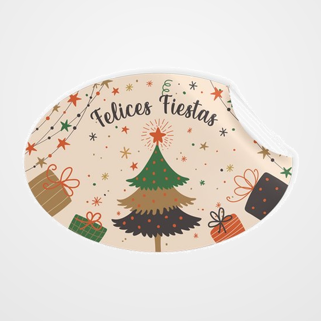 ETIQUETAS REGALO ADH. ROLLO  250 uds. OVALADAS 60x40 NAVIDAD  FELICES FIESTAS  ARBOL