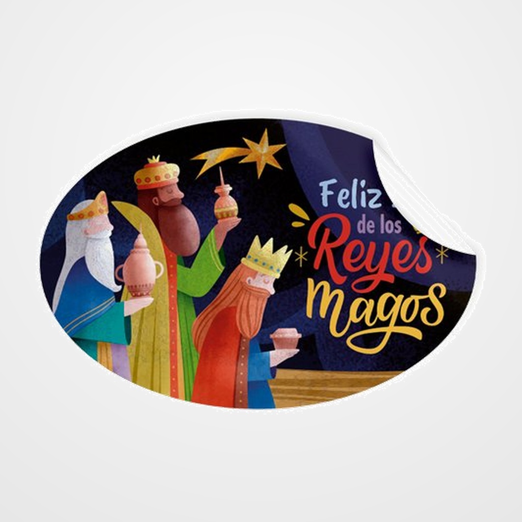 ETIQUETAS REGALO ADH. ROLLO  250 uds. OVALADAS 60x40 NAVIDAD  FELIZ DIA DE LOS REYES MAGOS