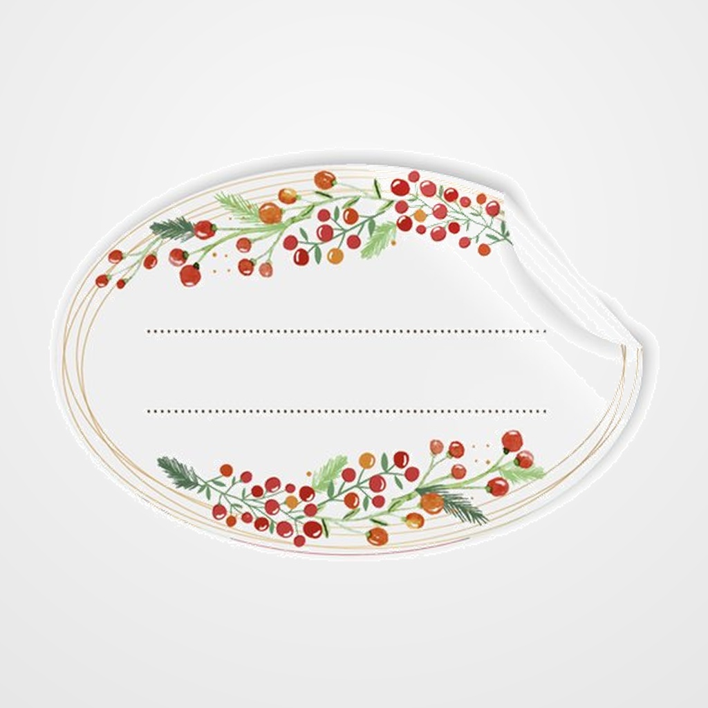 ETIQUETAS REGALO ADH. ROLLO  250 uds. OVALADAS 60x40 NAVIDAD  MUERDAGO
