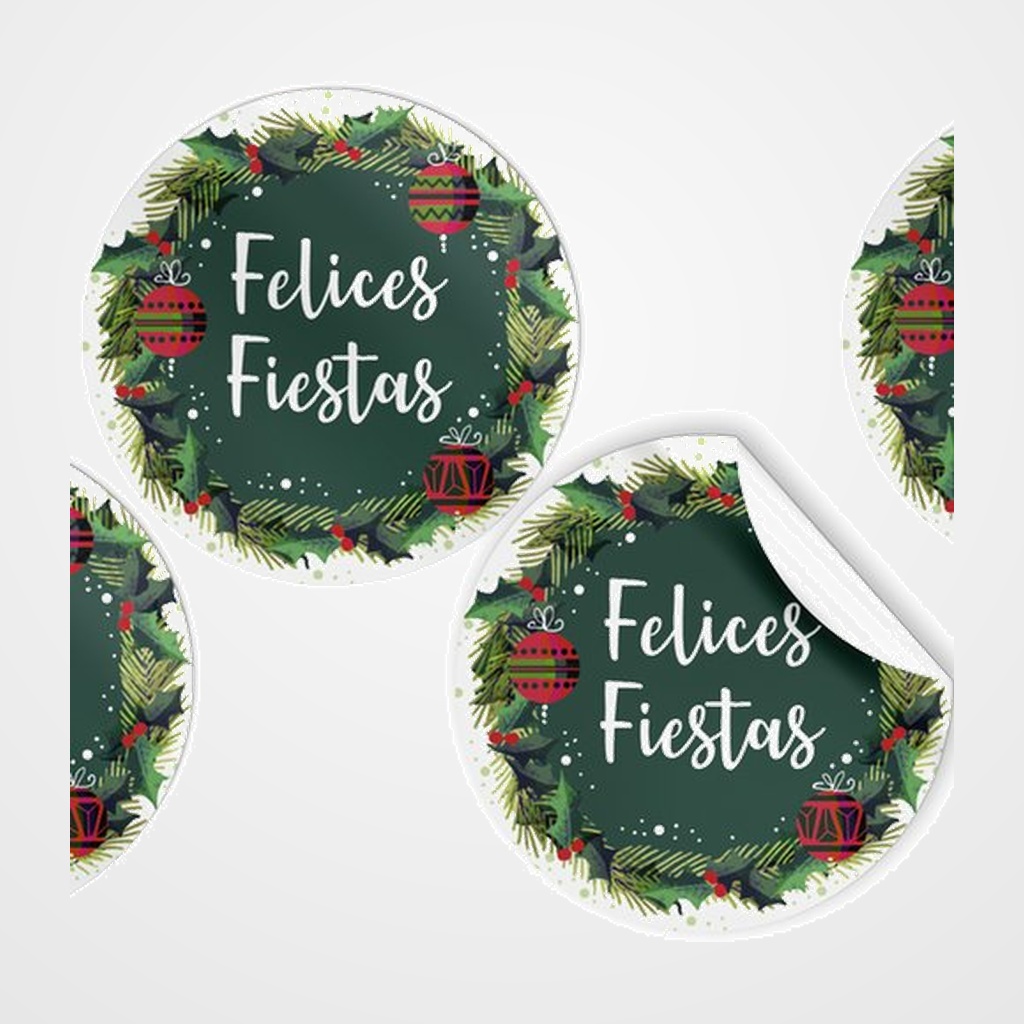 ETIQUETAS REGALO ADH. ROLLO  250 uds. REDONDAS Ø 40 NAVIDAD  FELICES FIESTAS