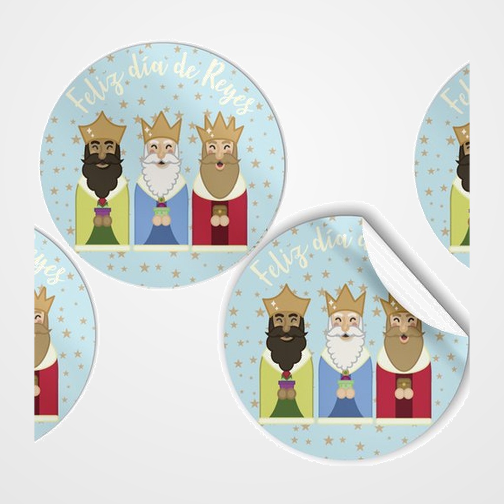 ETIQUETAS REGALO ADH. ROLLO  250 uds. REDONDAS Ø 40 NAVIDAD  FELIZ DIA DE LOS REYES
