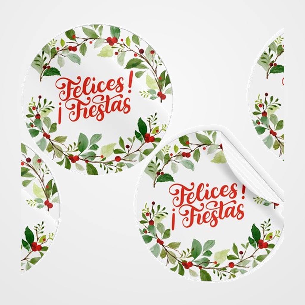 ETIQUETAS REGALO ADH. ROLLO  250 uds. REDONDAS Ø 40 NAVIDAD  FELIZ NAVIDAD  MUERDAGO