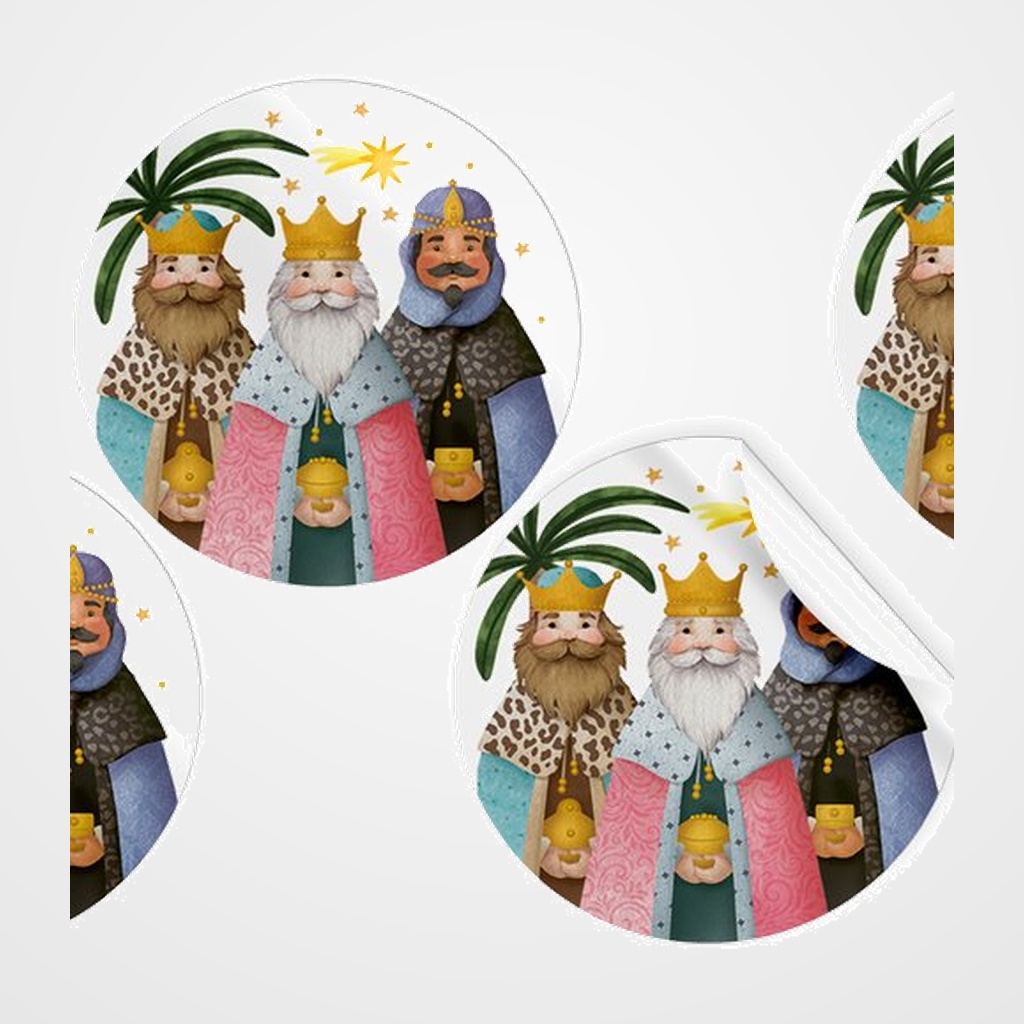 ETIQUETAS REGALO ADH. ROLLO  250 uds. REDONDAS Ø 40 NAVIDAD  REYES MAGOS