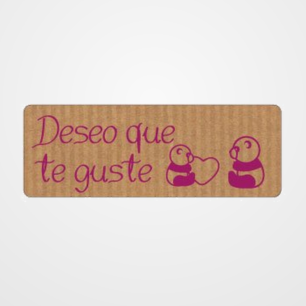 ETIQUETAS REGALO ADH. ROLLO  300 uds. 50x18  DESEO QUE TE GUSTE  KRAFT PANDA
