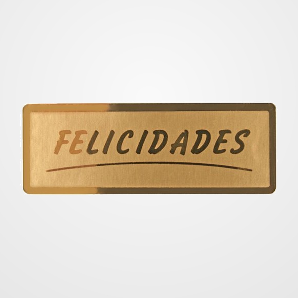 ETIQUETAS REGALO ADH. ROLLO  300 uds. 50x18  FELICIDADES  ORO