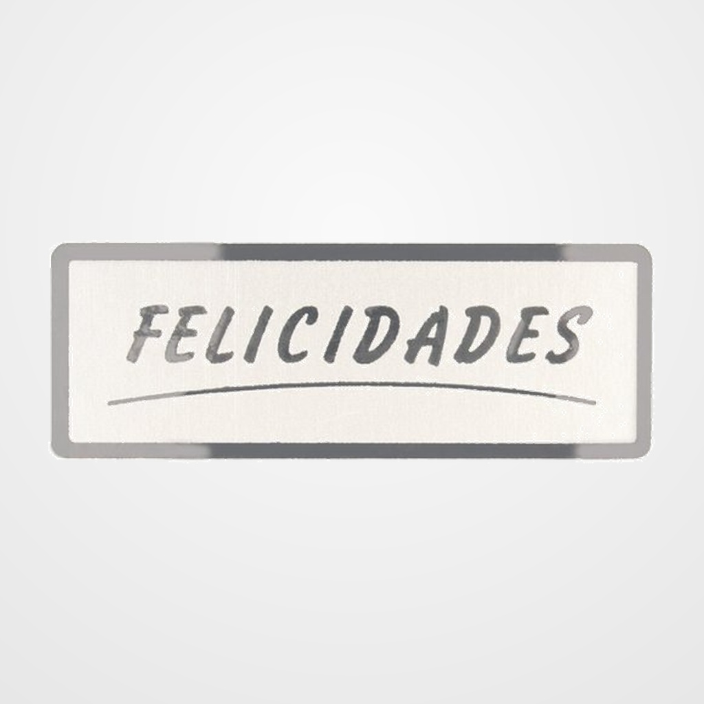 ETIQUETAS REGALO ADH. ROLLO  300 uds. 50x18  FELICIDADES  PLATA