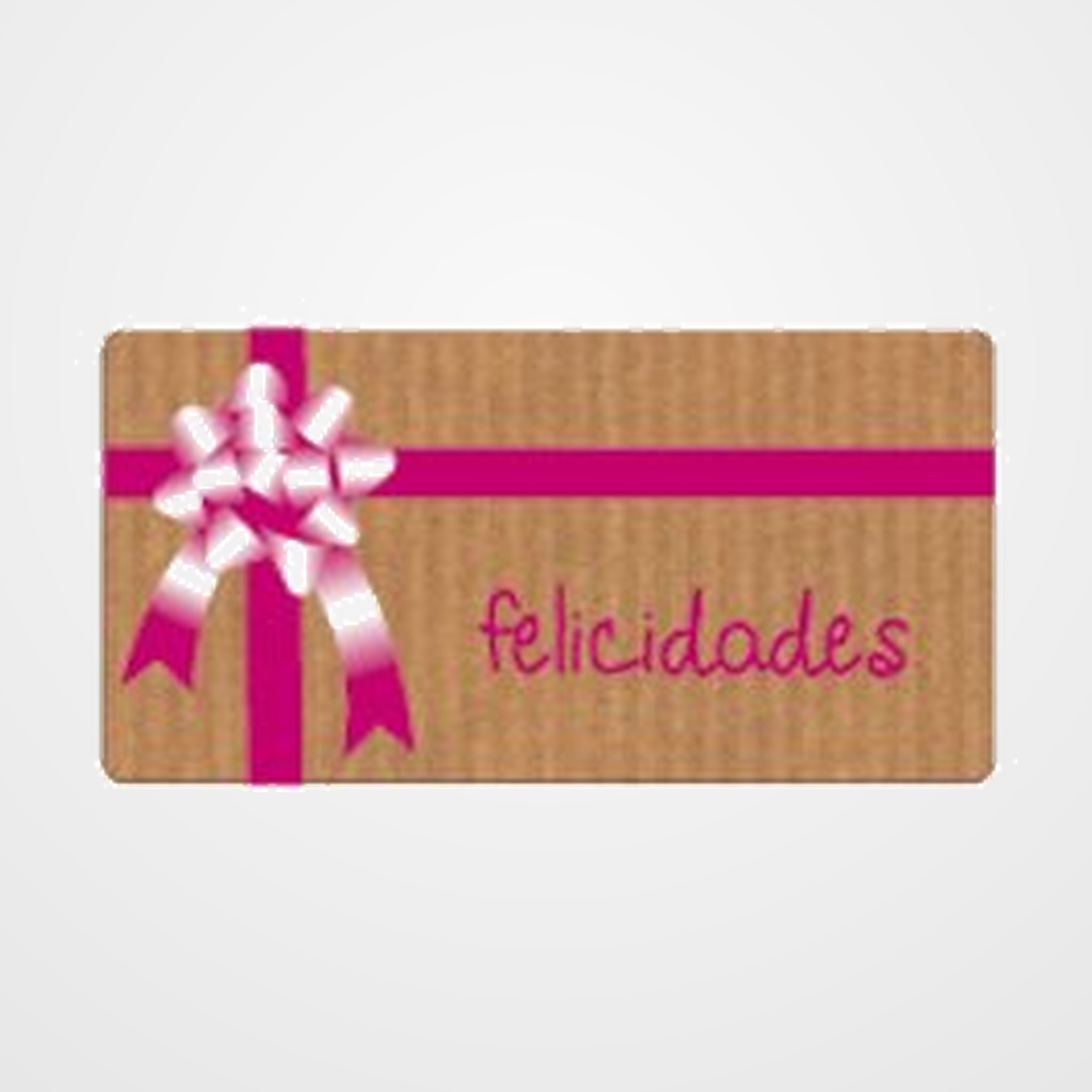 ETIQUETAS REGALO ADH. ROLLO  300 uds. 59x30  FELICIDADES  KRAFT LAZO