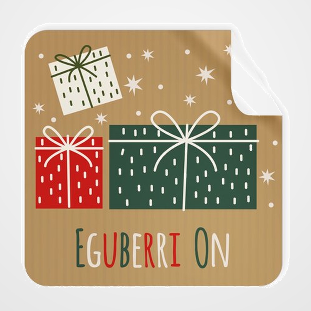 ETIQUETAS REGALO EUSKERA ADH. ROLLO  250 uds. CUADRADAS 40x40 NAVIDAD  EGUBERRI ON  KRAFT