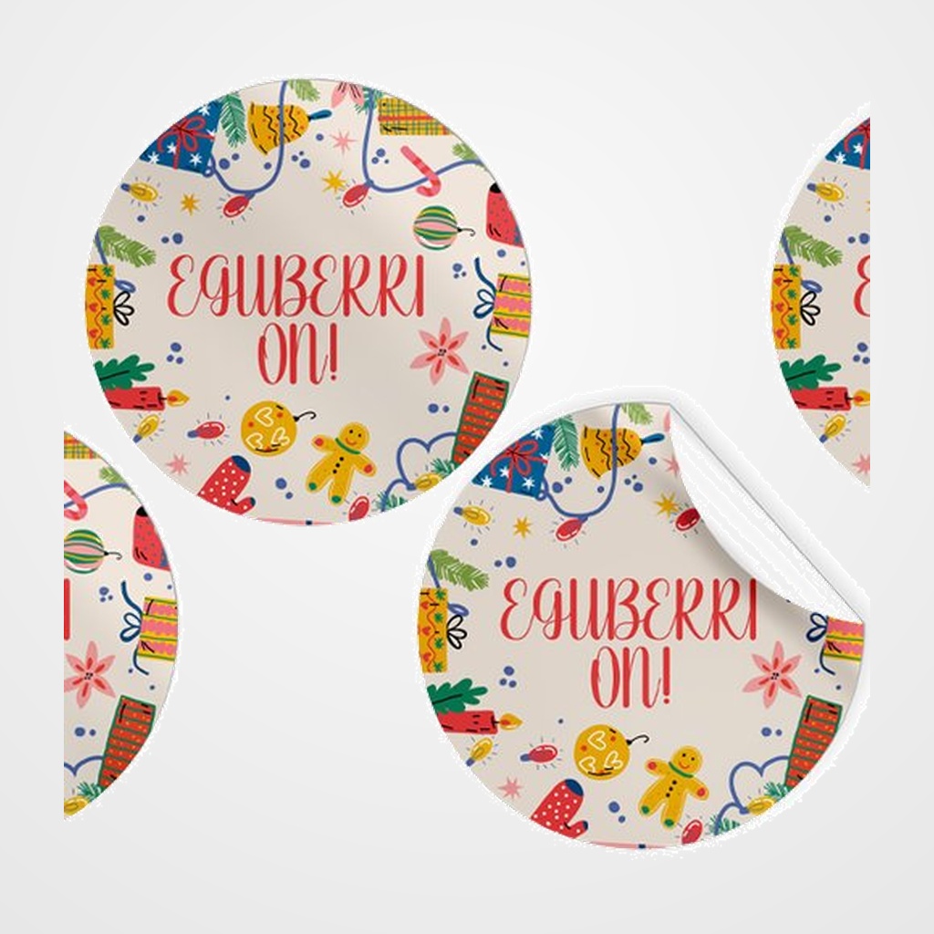 ETIQUETAS REGALO EUSKERA ADH. ROLLO  250 uds. REDONDAS Ø 40 NAVIDAD  EGUBERRI ON