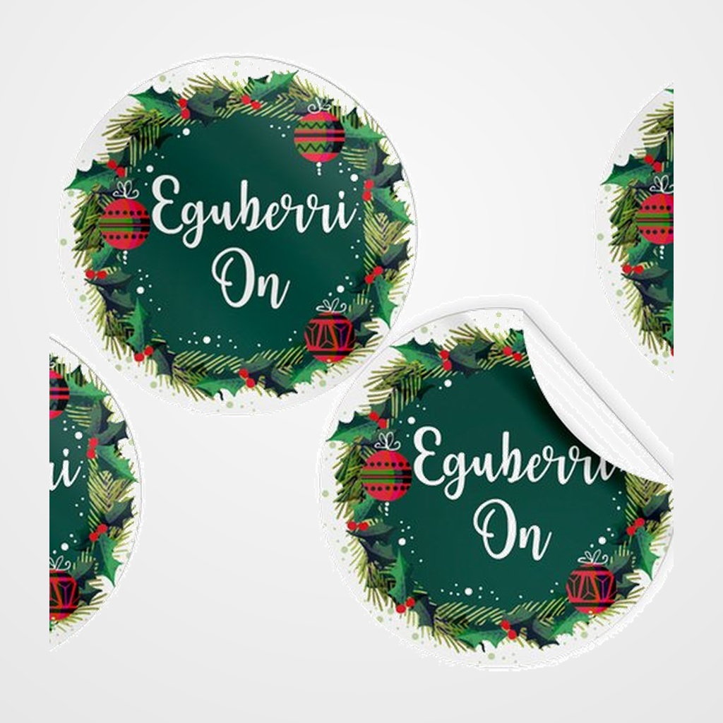 ETIQUETAS REGALO EUSKERA ADH. ROLLO  250 uds. REDONDAS Ø 40 NAVIDAD  EGUBERRI ON