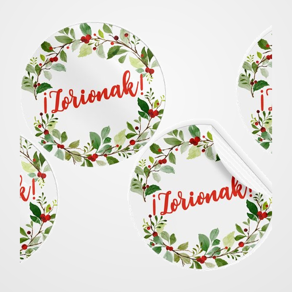 ETIQUETAS REGALO EUSKERA ADH. ROLLO  250 uds. REDONDAS Ø 40 NAVIDAD  ZORIONAK