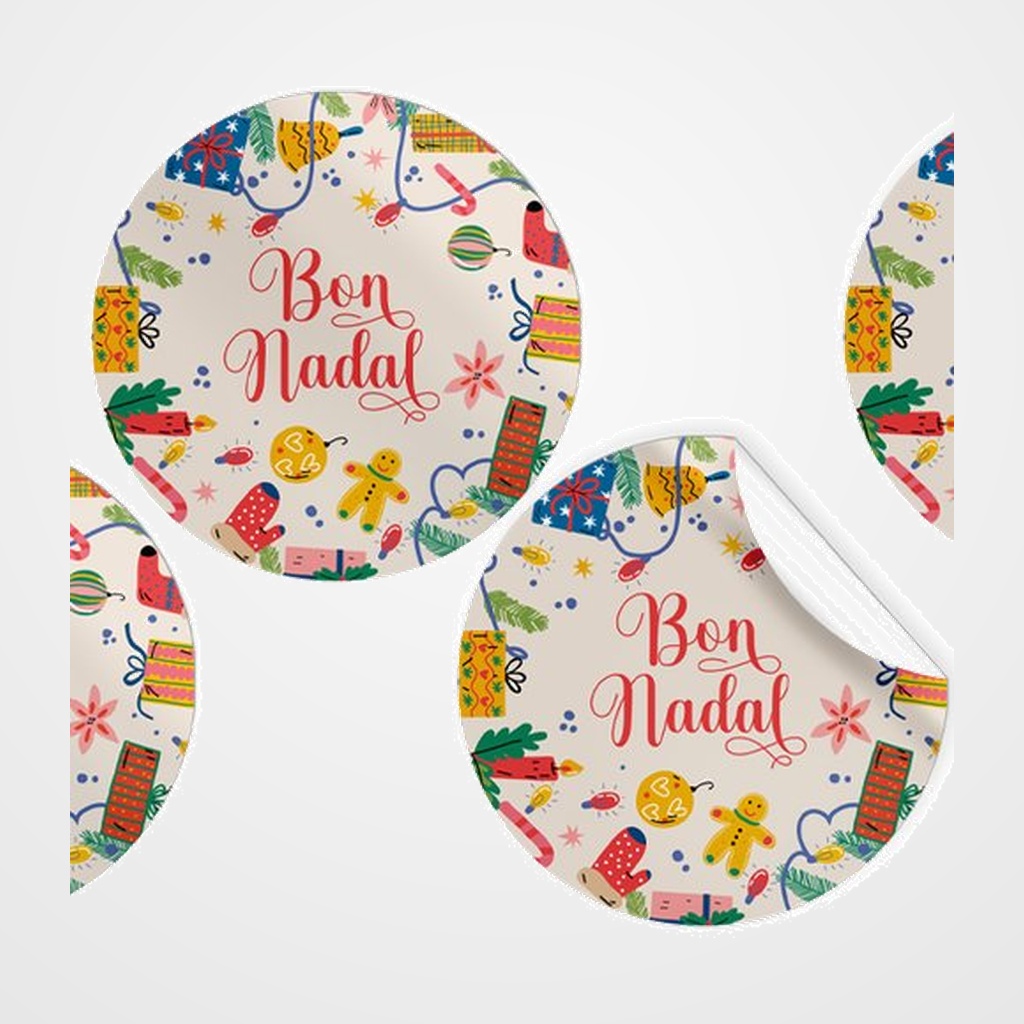 ETIQUETES REGAL CATALAN ADH. ROTLLO  250 uds. RODONES Ø 40 NADAL  BON NADAL