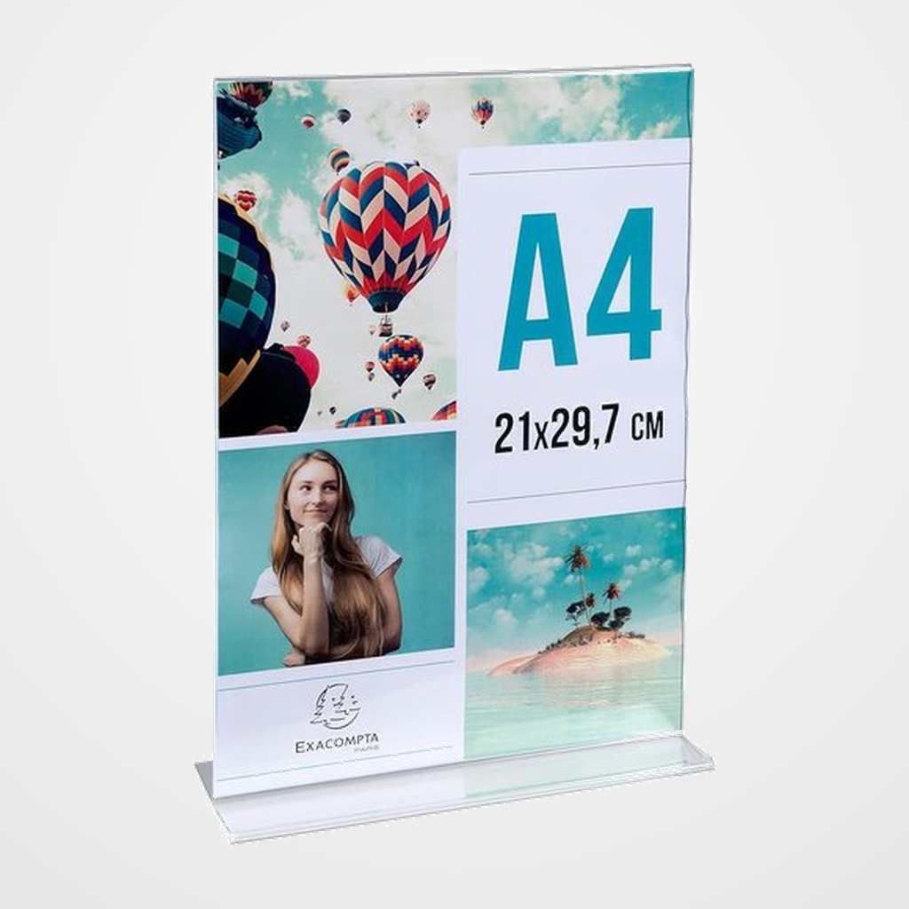 EXPOSITOR SOBREMESA EXACOMPTA EN FORMA DE T A4 VERTICAL CRISTAL