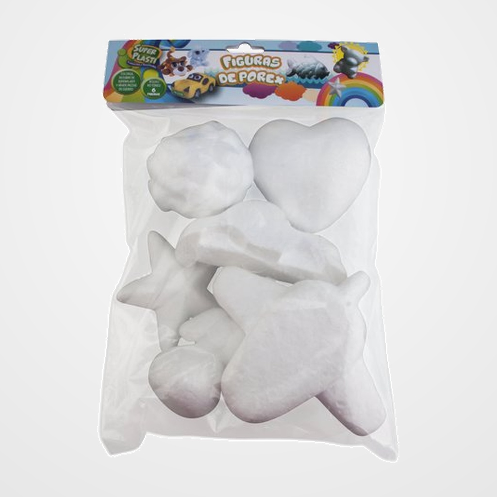 FIGURAS POLIESPAN SURTIDO BOLSA 6 (Estrella, Corazón, Perro, Avión, Coche, Piña)