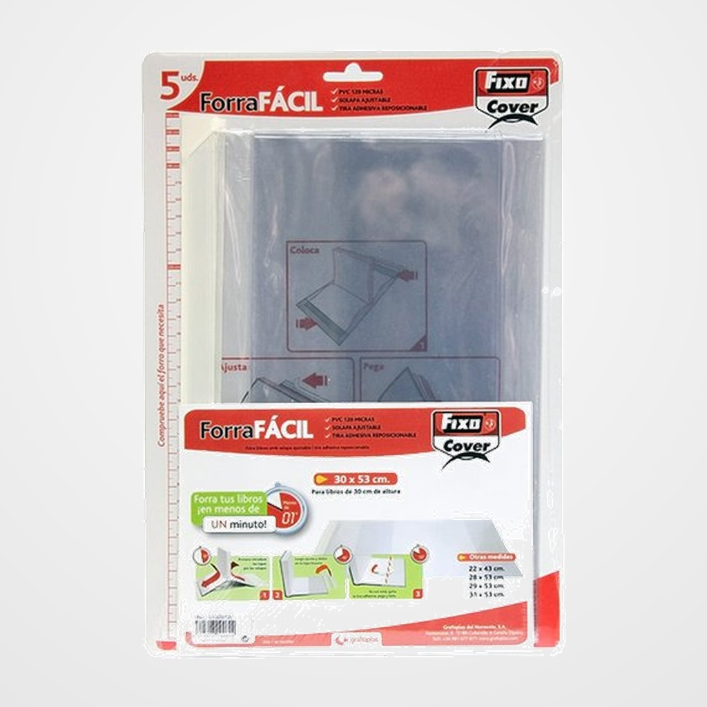 FORRO AJUSTABLE FIXO PVC TRANS.120µ 29 x 53 cm PACK de 5