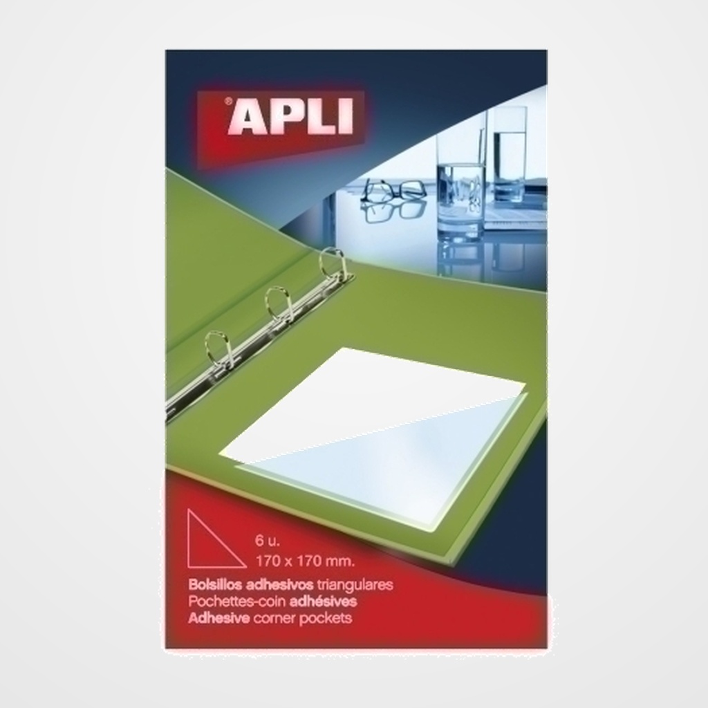 FUNDA ADHESIVA APLI 170x170mm BOLSILLO TRIANGULAR PAQUETE de 6