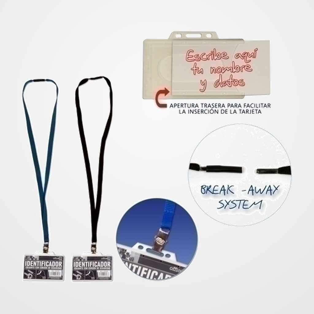 FUNDA DISTINTIVO OFFICE BOX con CORDON DE SEGURIDAD NEGRO PAQUETE de 25