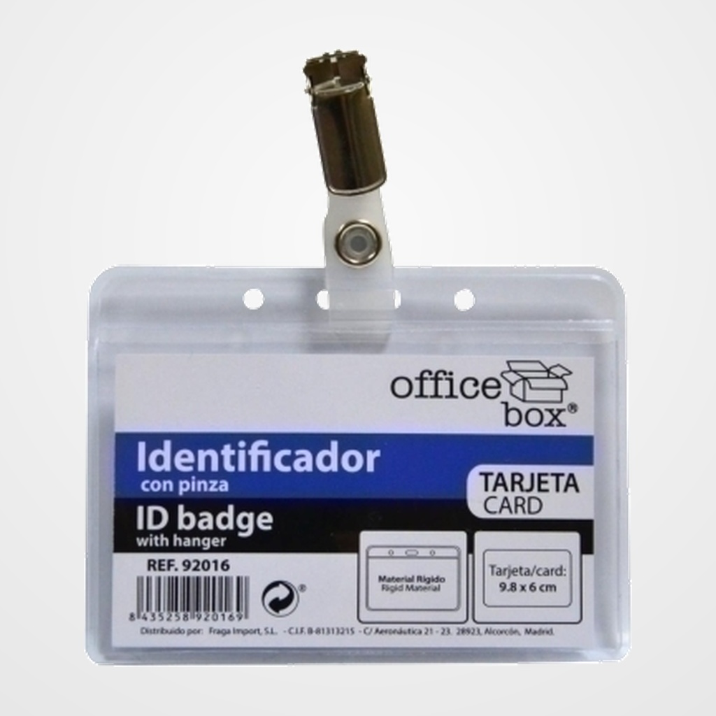 FUNDA DISTINTIVO OFFICE BOX RIGIDO 92016 con PINZA PARA TARJETAS DE IDENTIFICACION Y PASES DE SEGURIDAD PAQUETE de 10