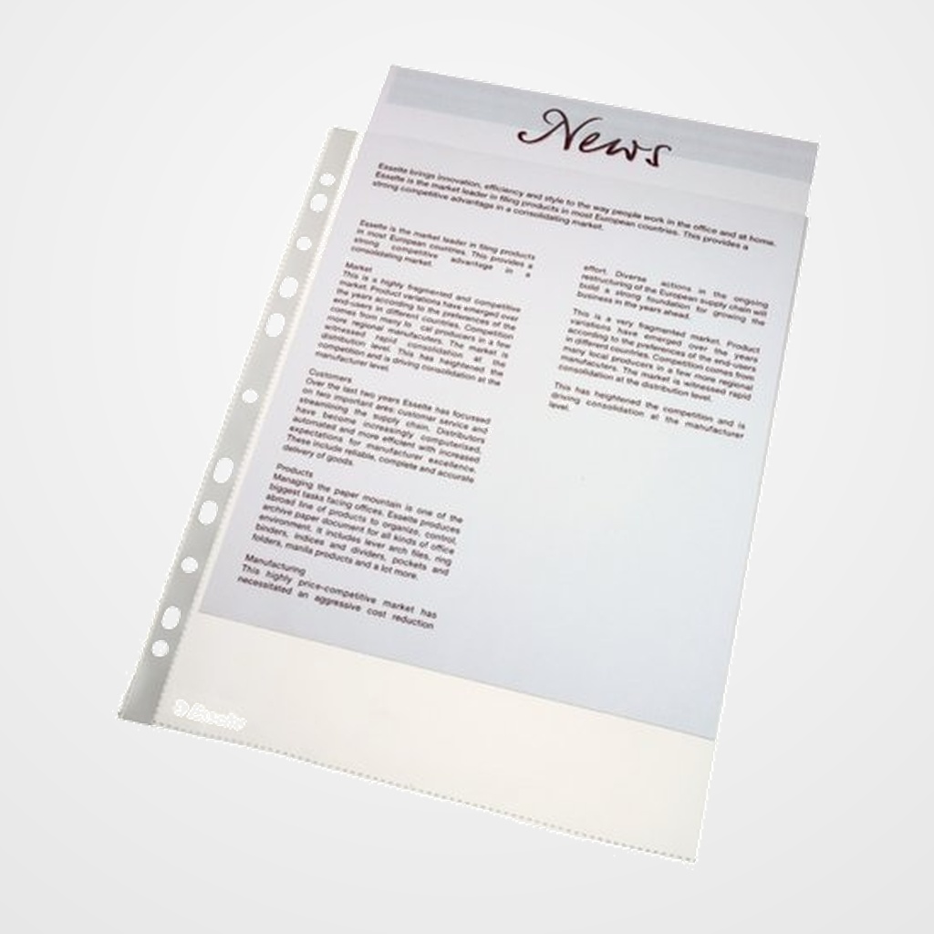 FUNDA MULTITALADRO ESSELTE PP  40µ PL.NJ. A4 11 TAL.RFZO. BOLSA de 100