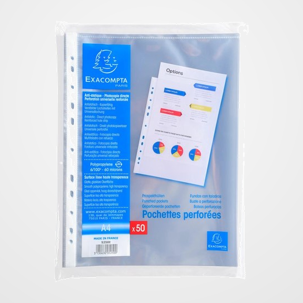 FUNDA MULTITALADRO EXACOMPTA PP  60µ  A4 16 TAL. PAQUETE de 50