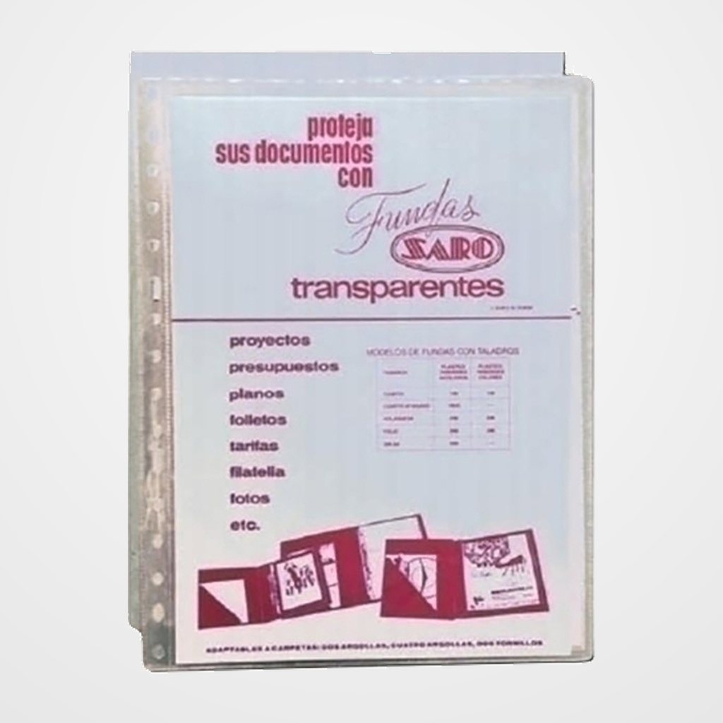 FUNDA MULTITALADRO SARO PVC 100µ Fº 16 TAL.RFZO. PAQUETE de 100