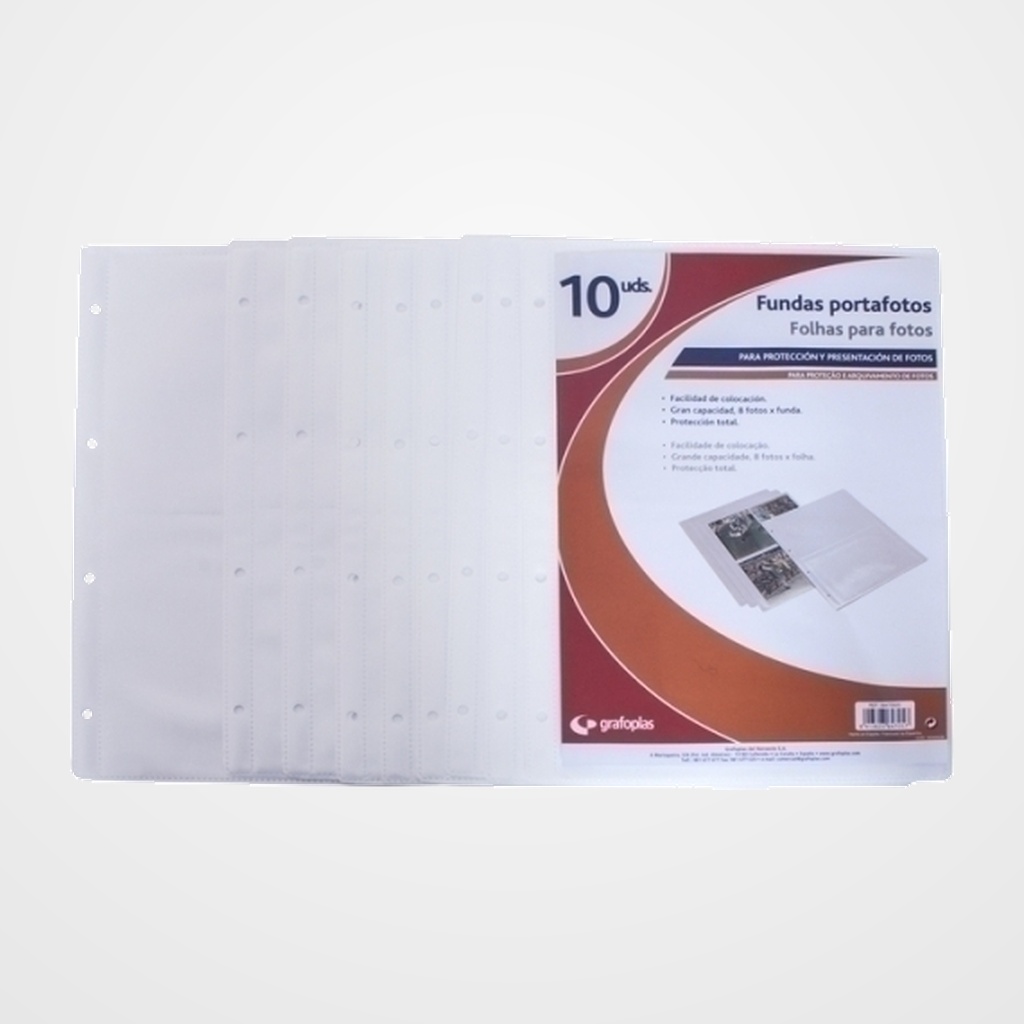 FUNDA para FOTOS GRAFOPLAS PP 80µ 230x320mm con 4 TALAD. BOLSA de 10