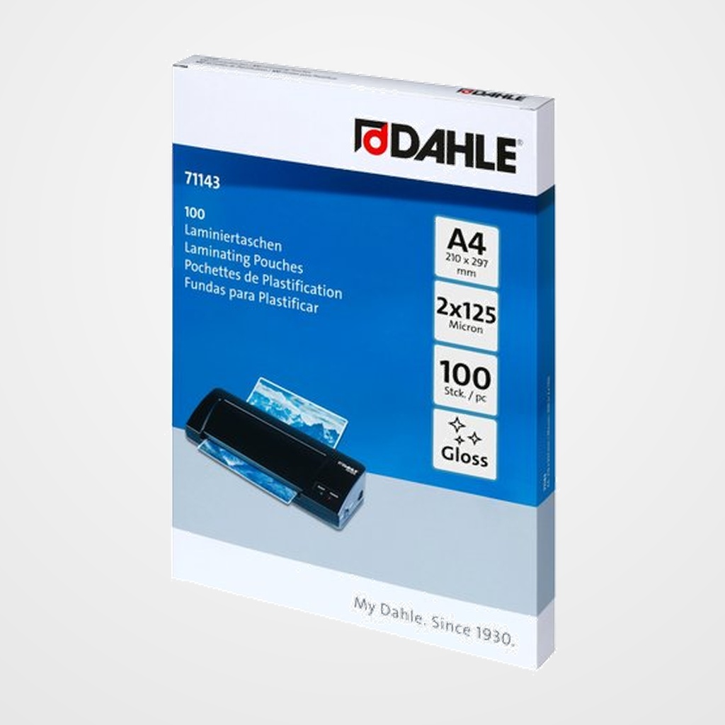 FUNDA PLASTIFICAR DAHLE 216x303 (A4) 125µ PAQUETE de 100